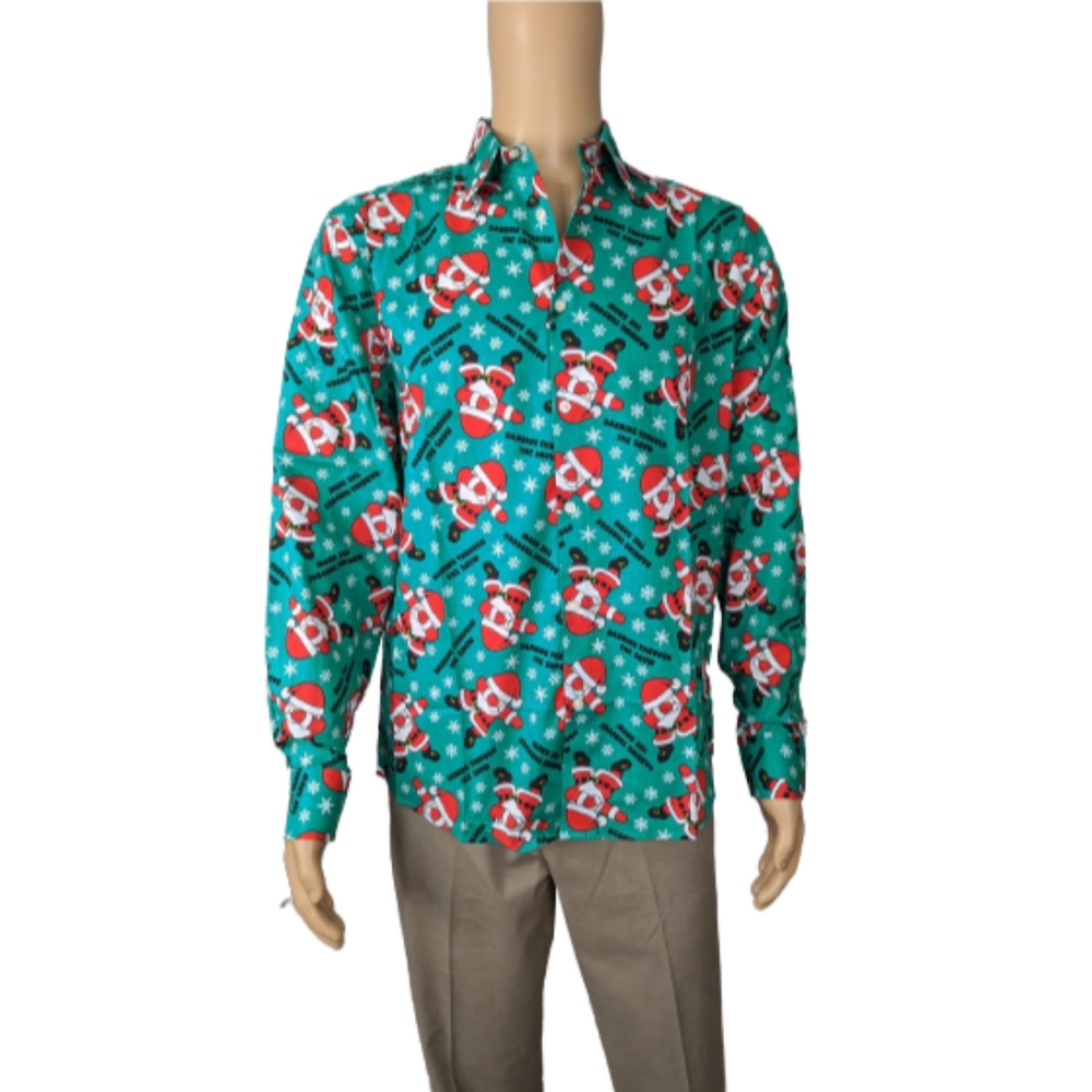 North Pole Trading Co. Dabbing Santa Christmas Button Down Dress Shirt M